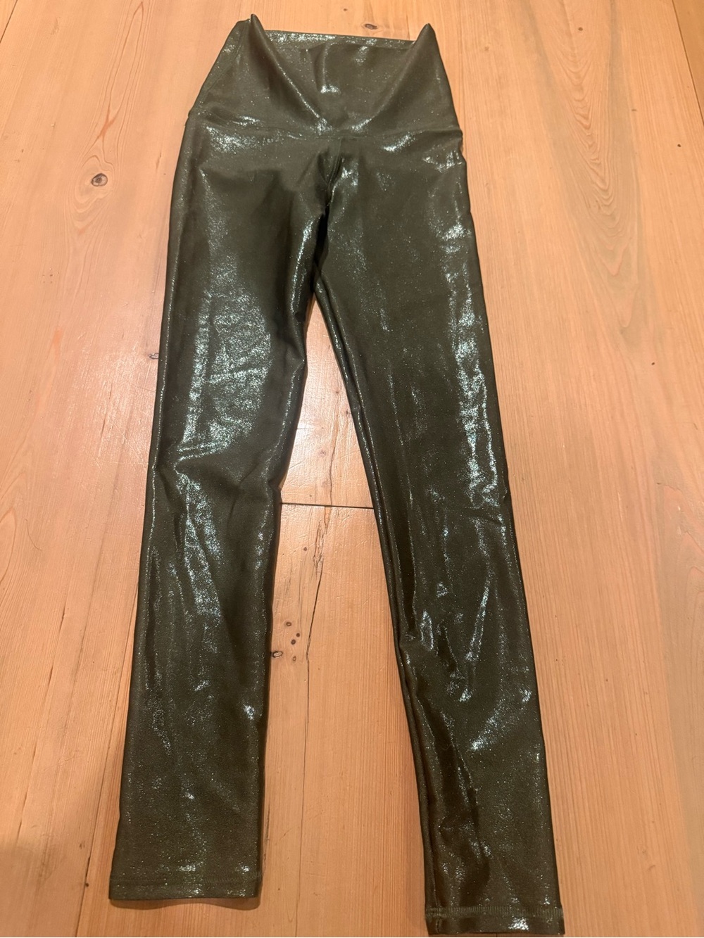 EMily Hsu Shimmery Olive Green High-Waist Women’s Jeans Leggings